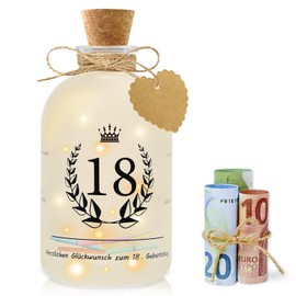 Brmeday Geschenke zum 18 geburtstag Mädchen Junge, LED Flaschenlicht Geldgeschenke Geburtstag 18, Geburtstag Geldgeschenke Verpackung Nachtlicht, 18 Geburtstagsgeschenk Coole Geschenkideen