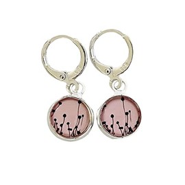 Ohrhänger 925 silber Klapp-Brisuren Ohrringe Mohn rosa schwarz handgemacht Glas-Cabochon