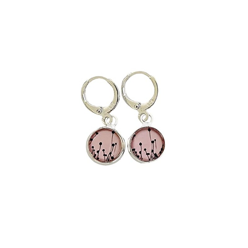 Ohrhänger 925 silber Klapp-Brisuren Ohrringe Mohn rosa schwarz handgemacht Glas-Cabochon