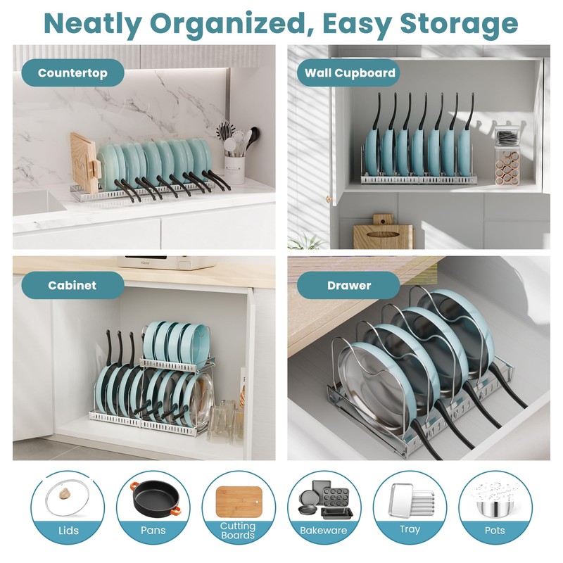 MonaSixy 3-Pack Pots and Pans Organizer for Under Cabinet, 2Tier