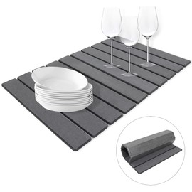 Quick Dry Stone Dish Drying Mat for Kitchen Counter, 23.2"L x 15.3"W, Strong Absorbent Diatomaceous Earth Non-Slip Stone Mat, Multi-Purpose Stone Drying Mat for Kitchen Bathroom, Dark Gray