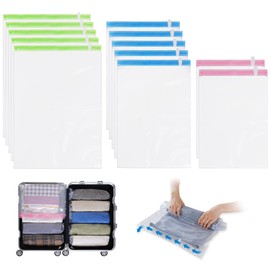 Hoxhyon Compression Bags, Travel Clothing Compression Bags, 12 Pieces, Approximately 80% Compression, Vacuum Absorbing Bags, Clothes, Down, Outerwear, Blanket, Thin Comforter, No Vacuum Needed, Hand