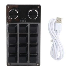 Programmable Macro Keyboard 2 Knobs Blue Switch Black 12 Keys Mini Keypad with RGB for Office Games Music Media