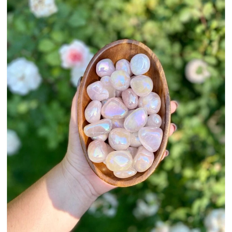 3Pcs Angel Aura Rose Quartz Tumble Pocket Stone Rocks Crystal