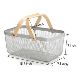 Ymeibe Wire Mesh Storage Organizer Basket Portable Garden Harvest Basket Fruit Basket Bin with Wood Handle Ideal for Kitchen Picnic Pantry Cabinets Storage Home Decor (1, Cold Gray)