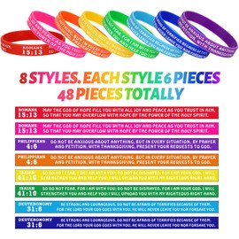 48 Pieces Bible Verse Bracelets Christian Scripture Bracelets Bulk Rubber Religious Bracelets Silicone Bible Verses Wristbands Faith Hope Belief Wristbands Bracelets