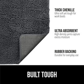 GORILLA GRIP SOAKSTOPPER Dog Door Mat, 70x24 Machine Washable Rug Absorbent Doormat Captures Moisture Mud Dirt, Quick Dry Soft Chenille Entryway Rugs Indoor Entrance Mats for Dog Paws, Charcoal