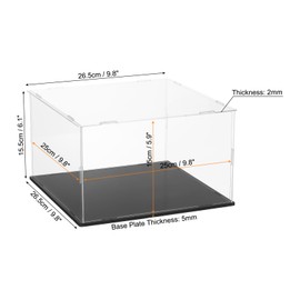 sourcing map Acrylic Clear Display Case for Collectibles Self-Assemble Display Boxes with Black Base Dustproof Countertop Storage Box for Collectibles Action Figures, 9.8 x 9.8 x 5.9 Inch