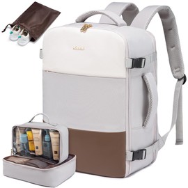 LOVEVOOK Travel Backpack for Women, Carry On Backpack Flight Approved with 3 Packing Cubes,TSA Personal Item Travel Bag Fits 15.6” Laptop,Weekender Hiking Business Luggage Daypack Beige Gray Coffee