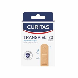 CURITAS Venditas Adhesivas Transpiel, resistentes al agua y adherencia duradera, protegen la herida contra la suciedad y bacterias, 30 piezas
