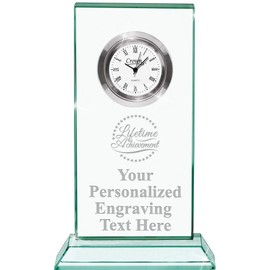 Crown Awards Lifetime Achievement Jade Duo Crystal Clock with Engraving Included