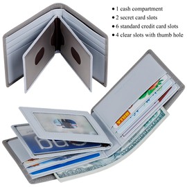 VISOUL Slim Bi-fold Wallet for Men and Women with 4 ID Windows 8 Card Slots 1 Cash Compartment, Leather Credit Card Holder Wallet Two Tone with RFID Blocking, Dark Gray and Light Gray, Casual