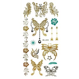 Wrapables Medium Metallic Gold and Silver Temporary Tattoo Stickers, Enchanted