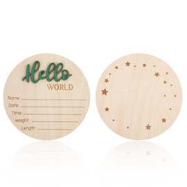 Nogeqi Meilensteinkarten Baby Holz Schild Doppelseitiger Hallo Welt Baby Holzschild Hello World Willkommensschild für Neugeborene, Rund Holz Geburtsanzeige für Schwangere Werdende Eltern