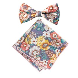 Spring Notion Men's Cotton Floral Bow Tie and Handkerchief Set, 53-Lavender Haze