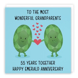 Hunts England - Large Grandparents 55th Anniversary Card - To The Most Wonderful Grandparents - 55 Years Together - Happy Emerald Anniversary - Iconic Collection - Large - 210 x 210 mm