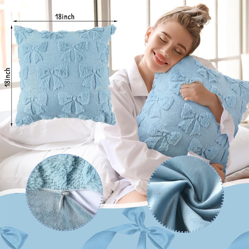 Pillow Cases, Pillowcases, 2 PCS Cushion Covers with Bow Design,