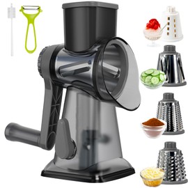 KalraMay Cheese Grater,Rotary Cheese Grater with Handle, Multifunctional Rotary Cheese Shredder Effortlessly Grates Cheese, Vegetables, and Fruits (Gray)