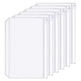 6 Pack A5 6 Holes Binder Zip Pockets Plastic Binder Colored Zipper Folders Waterproof 6 Holes Zipper Loose Leaf Bags Zip Lock Envelope for Documents Notebooks Cards (Zip Pocket, A5)