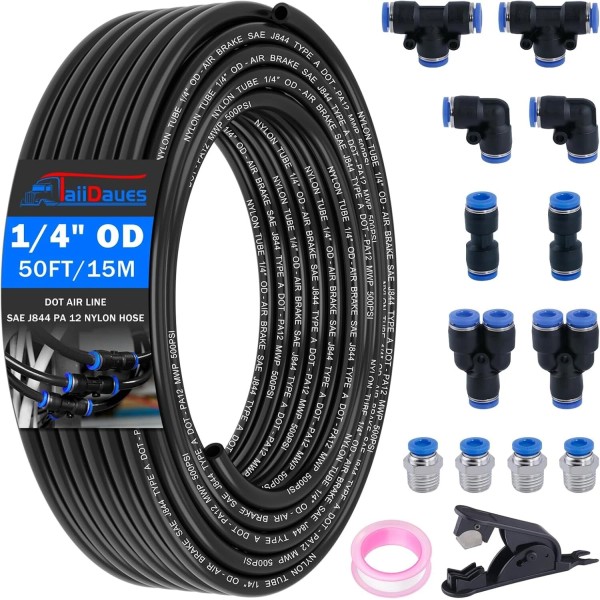 Branded 1/4" Air Line Tubing Kit,1/4" OD DOT Air Line