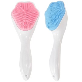 Beomeen Silicone Face Scrubber Exfoliating Brush, Beomeen 2 Pack Manual Handheld Facial Cleansing and Blackhead Scrubber, Soft Bristles Waterproof for Face Skincare (Blue, Pink)
