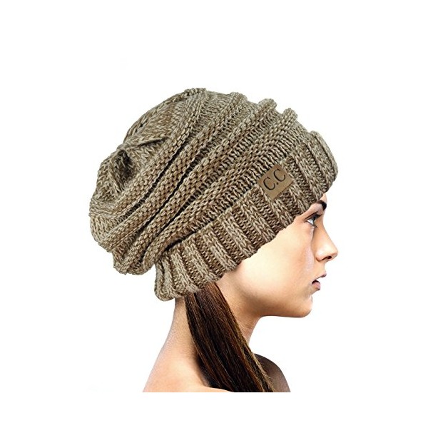 NYFASHION101 Oversized Baggy Slouchy Thick Winter Beanie Hat, Taupe Mix