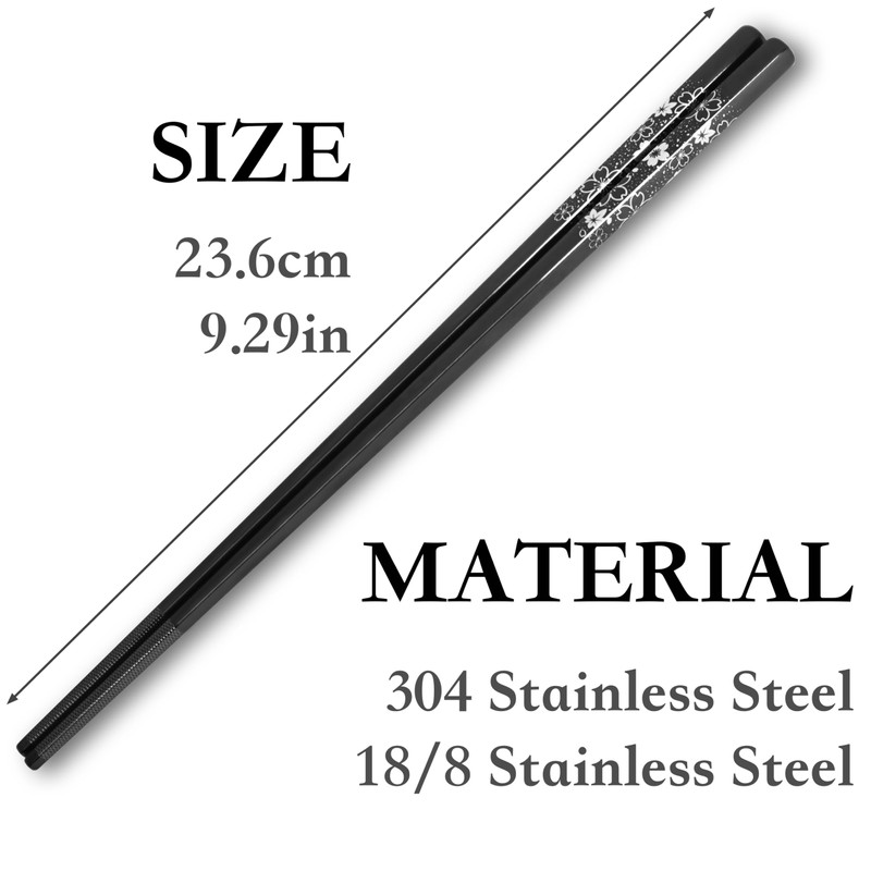 TIAKO Stainless Steel Chopsticks Set, 5 Pairs Japanese Sakura Reusable