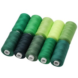 Haobase Sewing Thread Assortment Coil 10 Colors 400 Yards Per Spool 40S/2 Polyester Thread Sewing Kit for Hand and Machine Sewing (Green Styles)