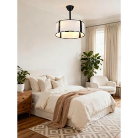 Curve Curio 20'' Caged Ceiling Fans with Lights, Fabric Fandelier Ceiling Fan with Light, Boho Farmhouse Style, 6 Speeds for Bedroom, Nursery, Living Room
