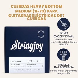 Stringjoy HVY117 - Cuerdas de guitarra eléctrica de níquel de 7 cuerdas, (calibre medio inferior pesado, 11-70) | Electric Guitar Strings | 7 String S