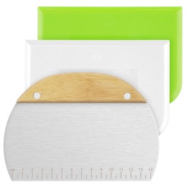 Vicloon Dough Scraper Cutter, 3 Pcs Stainless Steel Dough Scraper Plastic Shape Spatulas Flexible Dough Cutter for Pizza Pastry Bread Baking Cream Smoother