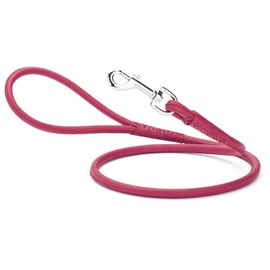 Dogline Soft and Padded Rolled Round Leather Leash for Dogs W3/8" - L72, Hot Pink