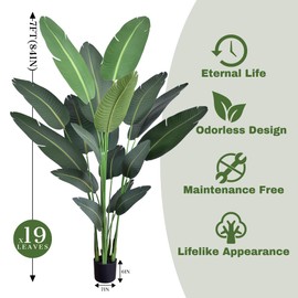 TTdoit Artificial Bird of Paradise Plant 7Ft Tall Fake Silk Banana Leaf Plant, Faux Tree with Black Plastic Pot,Fake Greenery Potted Artificial Tree for Home Living Room Office Indoor Outdoor Decor