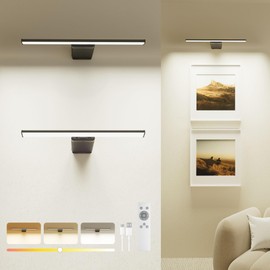 PopoIron 2 Pack Rechargeable Picture Light for Wall Art – 12000mAh Battery, Remote Control, 3 Adjustable Color Temperatures, Dimmable, Timer Function for Paintings, Photos & Display (Black)