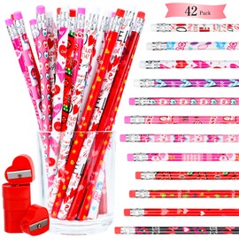 Zayvor 3dozen (36) Valentine Pencils Assortment With Top Eraser,6 Pencils Sharpener,Valentine's Day Classroom Exchange Prizes School Party Favor Supplies Accessories Goodie Bag Fillers Teacher Gift