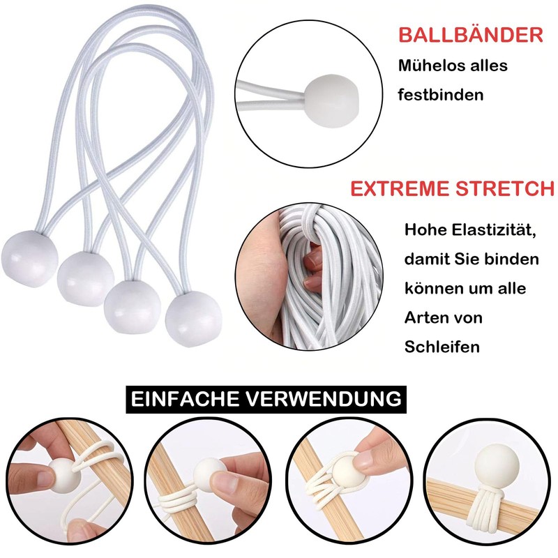 Pack of 30 Bungees with Ball, 15 cm and 20