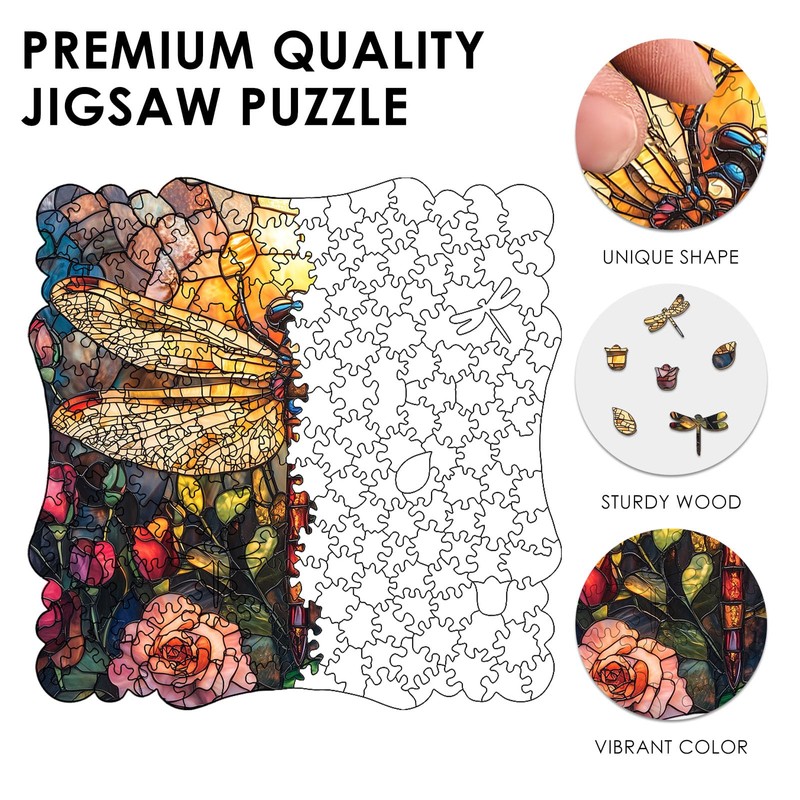 Dragonfly Wooden Puzzle for Adults, 200 Piece Unique Shape Jigsaw