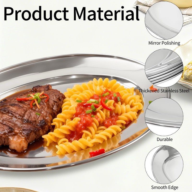 6 Packs Stainless Steel Oval Platter, Metal Plates, Oval Aluminum