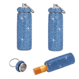 Veseek Lip Balm Holder Key Chain 2Pcs Lip Balm Gloss Holder Keychain Bling Lipstick Case for Purse Portable Metal Lipbalm Organizer Cute Key Chain Accessories for Women (Blue)