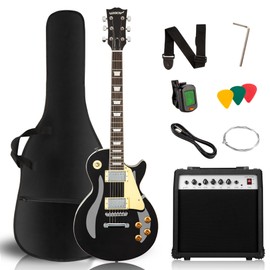 LP Electric Guitar Beginner Kit with 20W Amp & All Starter Accessories, Solid Body, Mahogany Wood - Black