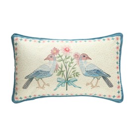 patdrea Designer Rectangle French Country Velvet Throw Pillow Cover 12x20 inches,Elegant Blue Pink Birds Floral Pattern,Decorative Pillowcases Cushion for Bed Living Room Outdoor Car