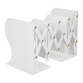Nisorpa Adjustable Bookends, Metal Book Ends Expandable Shelves for Heavy Books, Magazine Files Organizer for Desk, Office and School (White)
