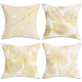 Betadistor Autumn Cushion Covers 4 Pack Fall Pillow Cover, 18×18 Inch Yellow Maple Leaf Throw Pillow Covers Pillow Cushion Case for Fall Indoor Sofa Home Decorative, Yellow, 503-0056