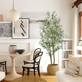 Roselywed Artificial Olive Tree 6FT 2 Pack Tall Faux Silk Floor Plant Fake Potted Tree 71 Inch with Realistic Lush Leaves & Fruits & Trunks for Indoor Outdoor Decor Housewarming Gift (6FT, 2Pack)