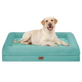 Orthopedic Washable Large Dog Bed: XLarge Dog Bed Bolster Waterproof - XL Big Dog Beds for Extra Large Dogs with Removable Cover - Aqua Blue