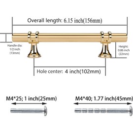 Haliwu 10 Pack Gold Cabinet Handles, Brushed Brass Cabinet Pulls Kitchen Cabinet Handles Barrel Cabinet Handles Champagne Gold Pull Kitchen Hardware, 4 inch Hole to Hole Center