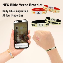 PZTIIY Wearable Bible Quote Bracelet with NFC Scanning - Stretchable Waterproof Unisex Jewelry for Daily Spiritual Inspiration for Women Men Couple Elastic Inspirational Religious Gifts