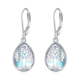 DAYLINLOVE Tree of Life Earrings 925 Sterling Silver Tree of Life Teardrop Moonstone Dangle Drop Leverback Earrings Tree of Life Jewelry Gifts for Women Girls