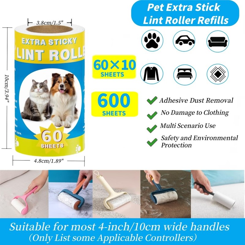 Lint Roller Refills for Pet Hair 600 Sheets Extra Sticky