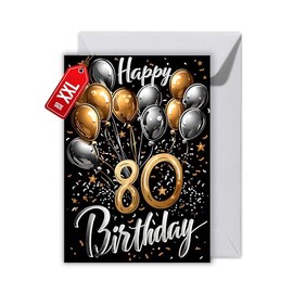WBdesignz 80th Birthday Card with Envelope - Elegant Birthday Card for 80 Years Happy Birthday 80th Birthday (XXL DIN A4)